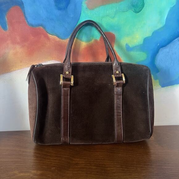 Vintage 80s Susan Gail Brown Leather Satchel Purse With Gold Hardware - Picture 1 of 6